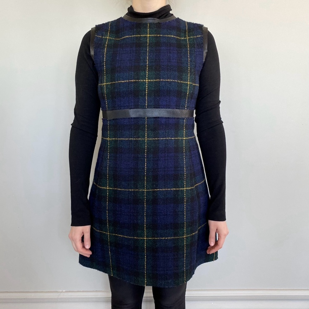 Authentic Céline by Phoebe Philo 100% wool & leather plaid mini dress. 💙